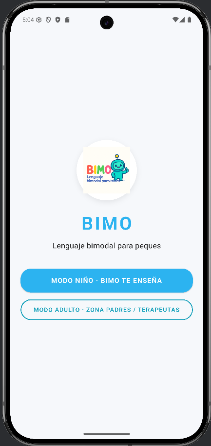 Pantalla de inicio de BIMO App